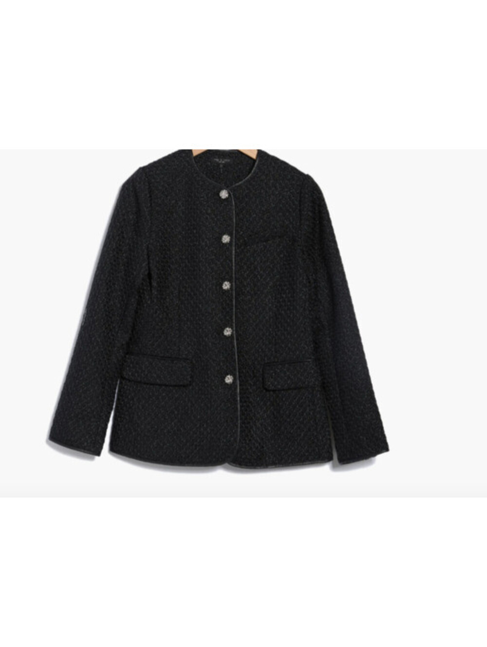 NEW, Rag & Bone Payley Faux Leather Trim Tweed Blazer in Black Sz 4  #SJ2409